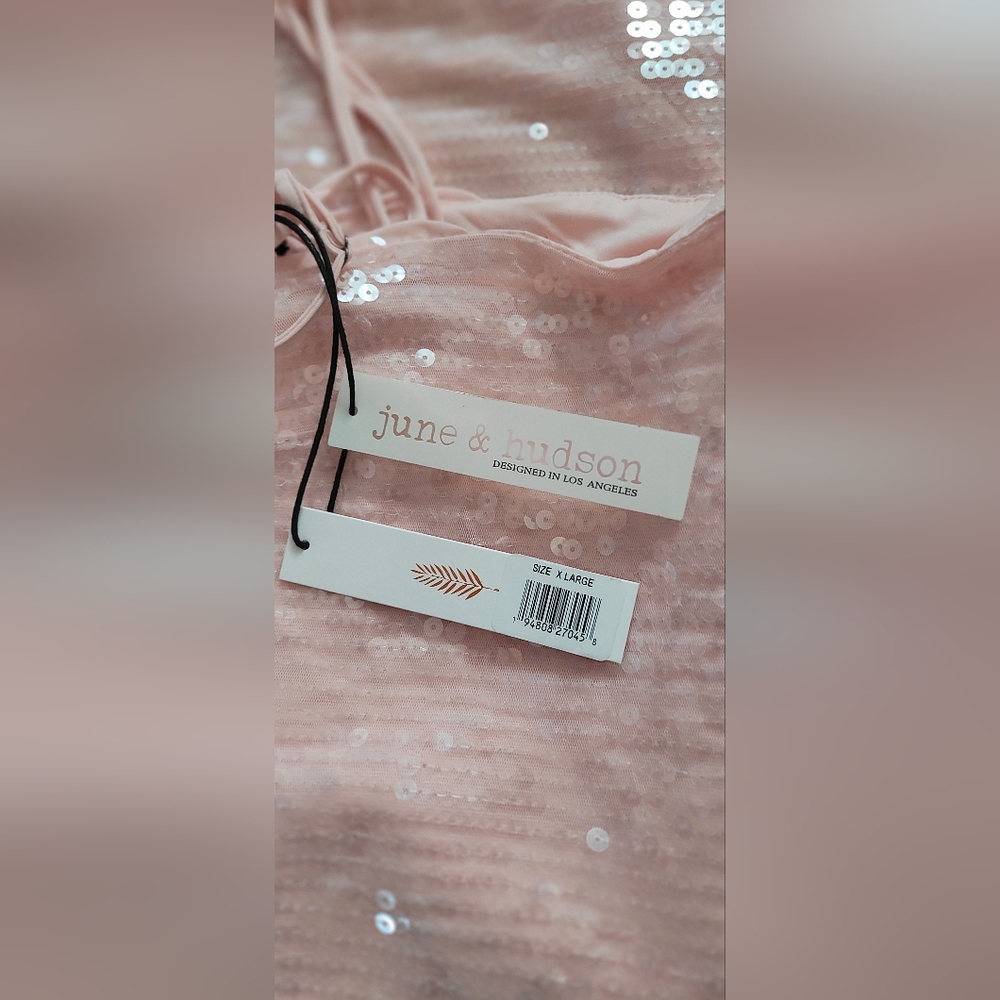 NWT!Chic June & Hudson Summer Sequin Square Neck Pink Luxe Women's Mini Dress XL - Picture 5 of 14